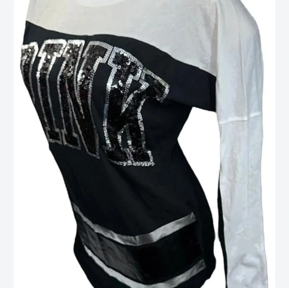 PINK Victoria's Secret Tops - Victoria's Secret Pink bling black & white long sleeve t shirt size small medium